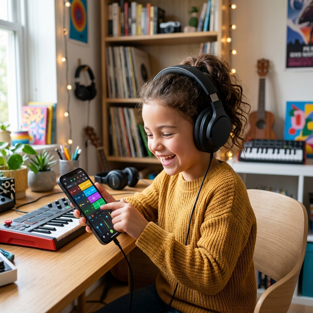 Kid composing on mobile
